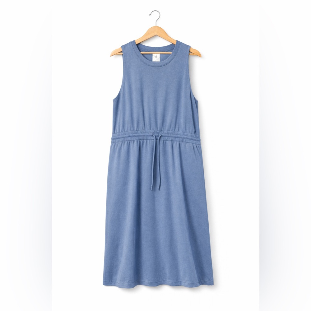Serra XL Sleeveless Blue Midi Dress Drawstring Waist Dress Everyday Dress Casual